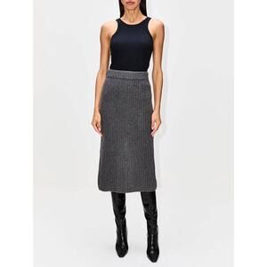 Elder Statesman Ribbed 100% Cashmere Pencil Skirt in Fidi Grey L